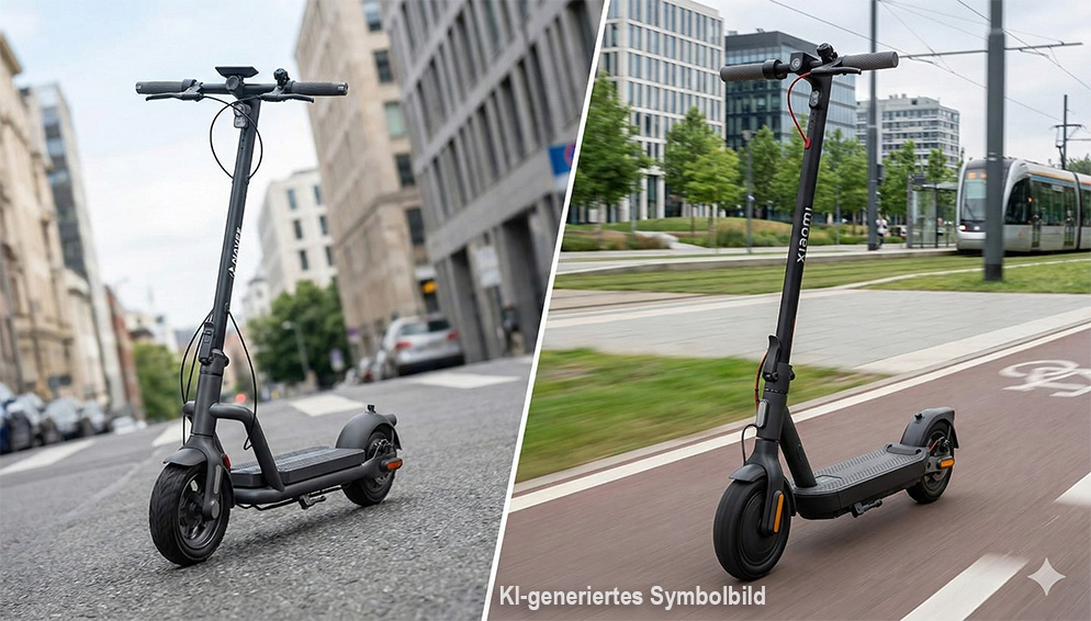 KI-generiertes Vergleichsbild Navee gegen Xiaomi Scooter