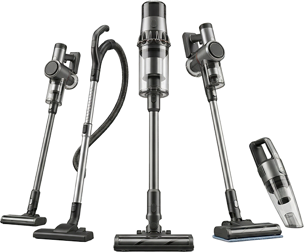 Moderner, schlanker Akkusauger in einer hellen, sauberen Wohnung