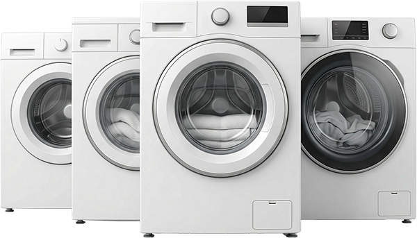 Moderner Waschtrockner in einem kompakten, stilvollen Badezimmer