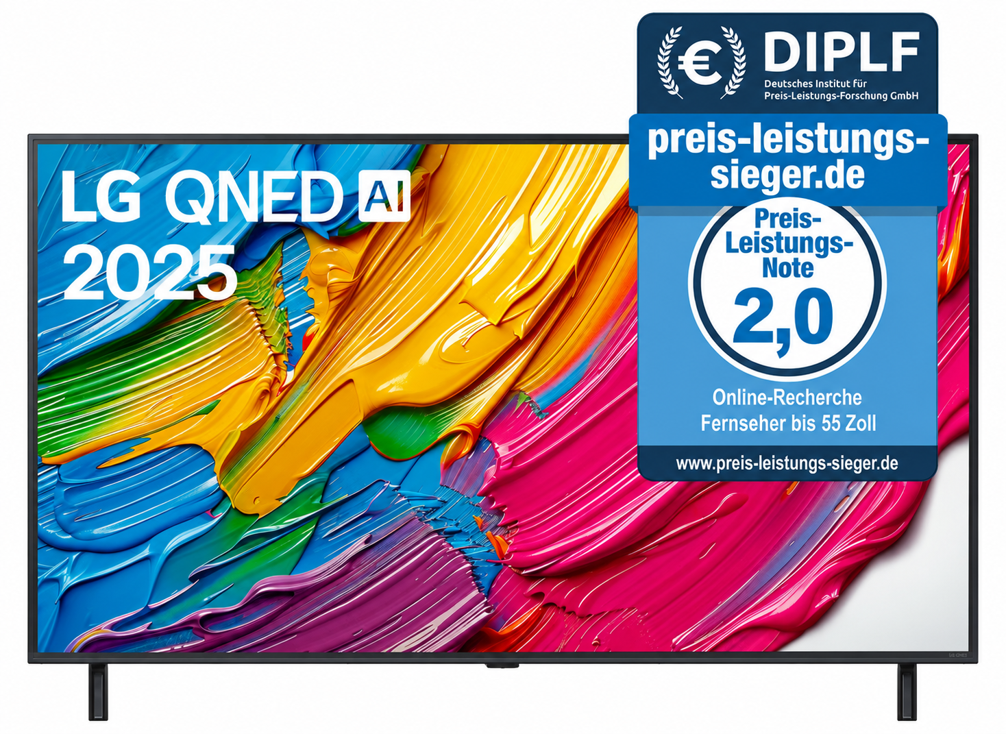 LG 55QNED80A6A mit redaktionellem Preis-Leistungs-Siegel 2,0